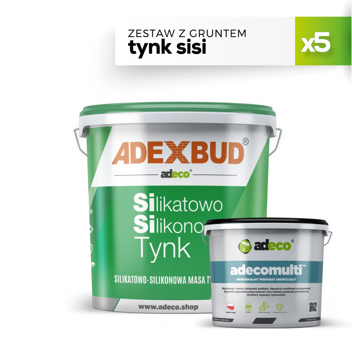 5x Tynk silikatowo-silikonowy SiSi 25kg w zestawie z gruntem