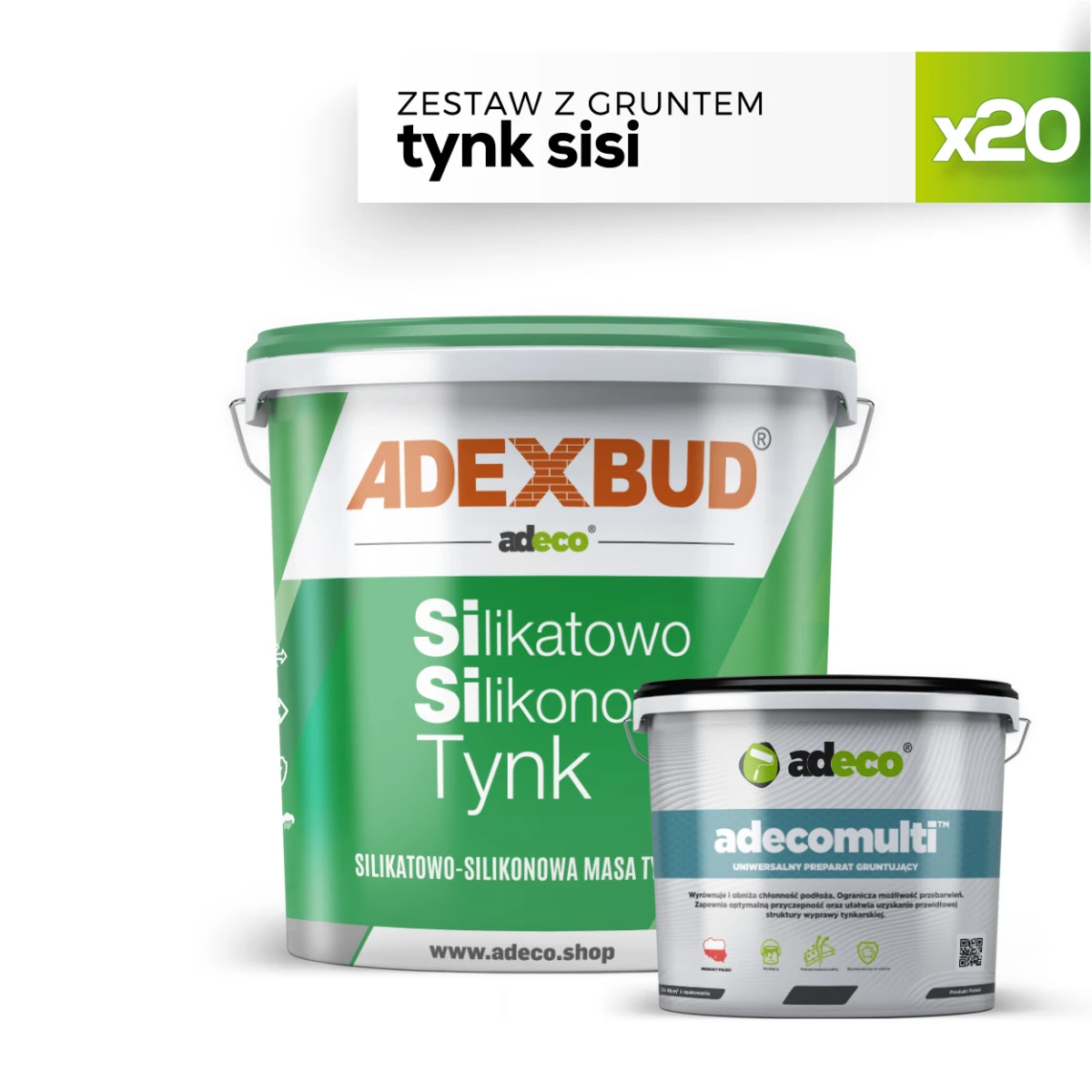 20x Tynk silikatowo-silikonowy SiSi 25kg w zestawie z gruntem