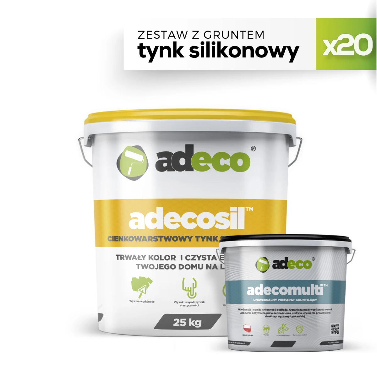 Zestaw x20 wiadro tynku baranek 1,5 mm adecosil na elewacje