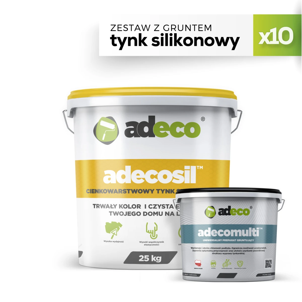 Zestaw 10x wiaderko Adecosil tynku silikonowego